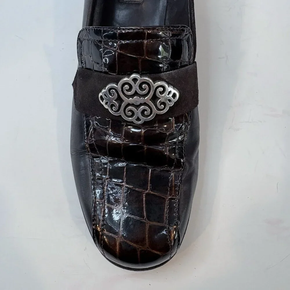 Brighton Artist Brown & Croc Laofers w/Silver Design and Low Heel 9N Retro, 90’s - Picture 8 of 10